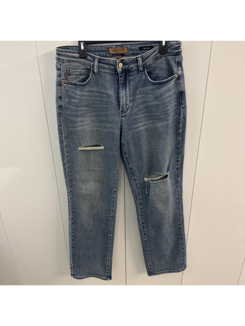 Judy Blue Los Angeles Womens Dad Jean Fit Distressed Jeans Medium Wash Sz 13/31